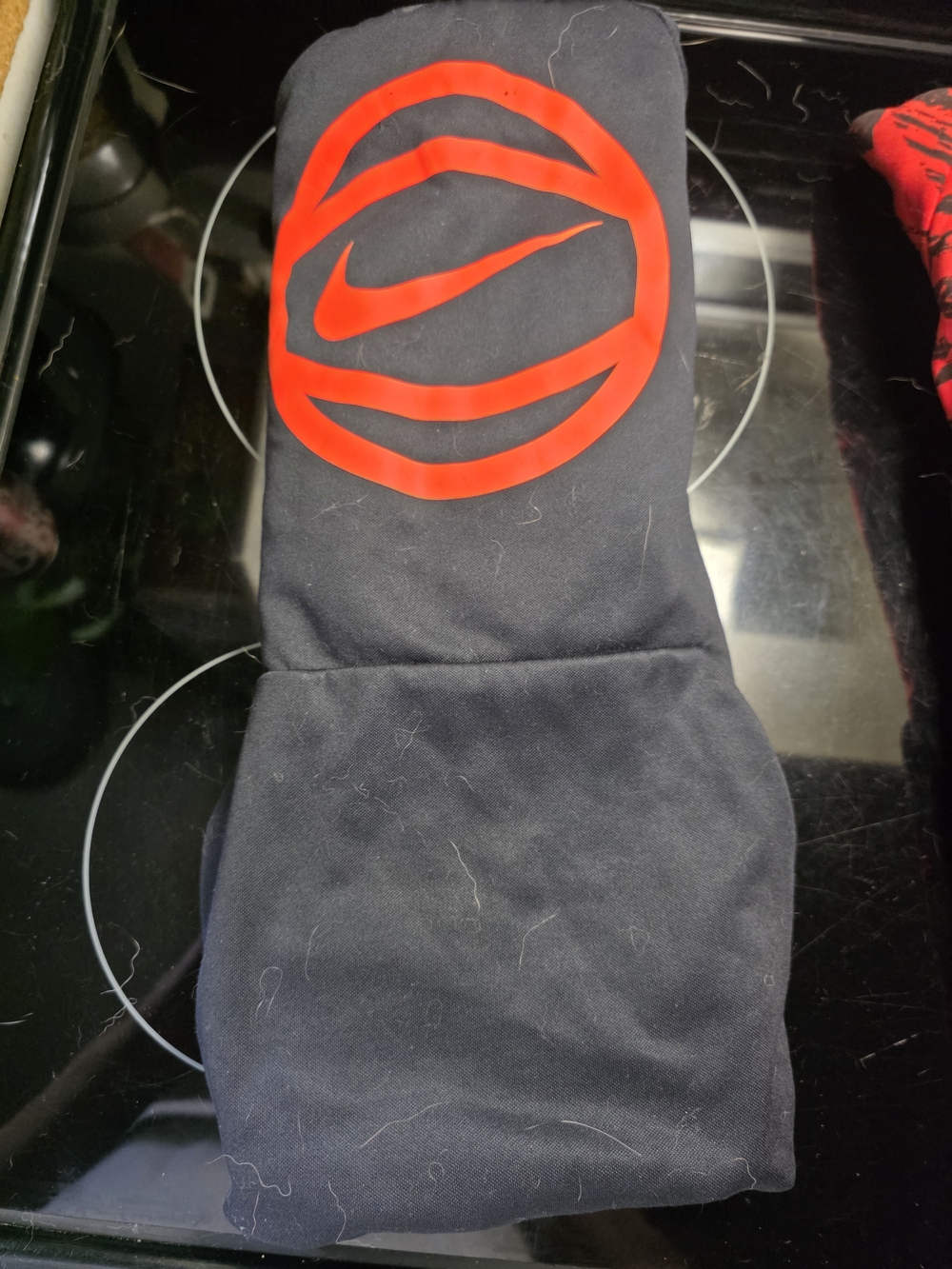 Nike Black Hoodie with Bright Red Swoosh Basketball Logo